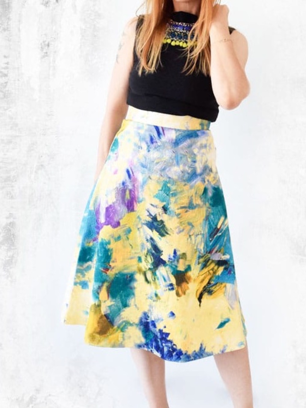 NWT H&M Impressionist Monet-Inspired PaintStroke Structured Jacquard Midi Skirt